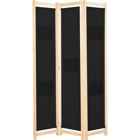 vidaXL Divisorio a 3 Pannelli Nero 120x170x4 cm in Tessuto