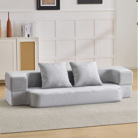 Sofá cama convertible 190x102x42 cm de tejido gris claro, modular para salón FloraGrace (1/5)
