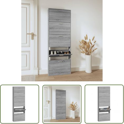 The Living Store Armoire à chaussures Sonoma gris 59x17x169 cm Bois d'ingénierie - Meuble Range Chaussure - Armoire Chaussure - Rangement Chaussure - Placard Chaussure - Commode Chaussure (1/5)