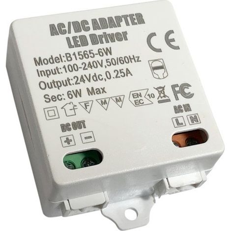 Barcelona Led – Alimentation LED 24V 6W 0.25A pour luminaires 100-240V – Protection contre surcharges – Usage intérieur – Dimensions 55x40x20mm