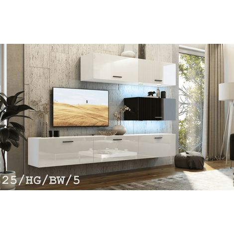 Ensemble meuble TV CONCEPT 25-25-HG-BW-5 blanc-noir brillant 166-249 x 35 x 191 cm