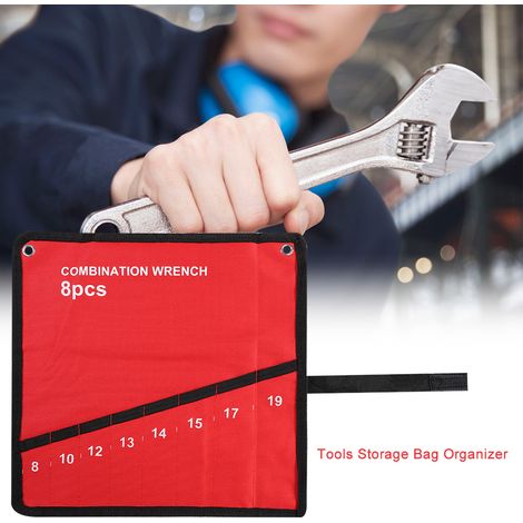 Trousse à outils roulante multi-pochettes, organisateur en toile pour clés, pinces, tournevis, rangement mural ou d'atelier, 8 compartiments, robuste et pratique. (1/5)