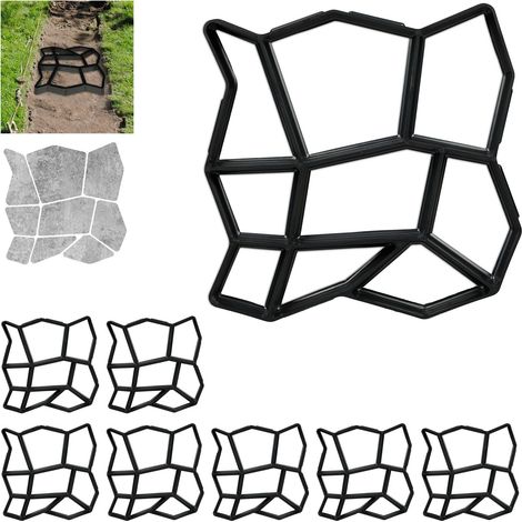 Relaxdays Concrete Mould, 8x Set, Irregular Shape, Cement Cast, 9 Frame, Pavement Stone, Patio, HxWxD 3.5x35x35cm, Black