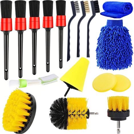 Lot de 17 brosses de Nettoyage de Voiture avec Brosse de Nettoyage de Voiture + brosses de Nettoyage de Voiture pour l'intérieur, l'extérieur, Les Roues