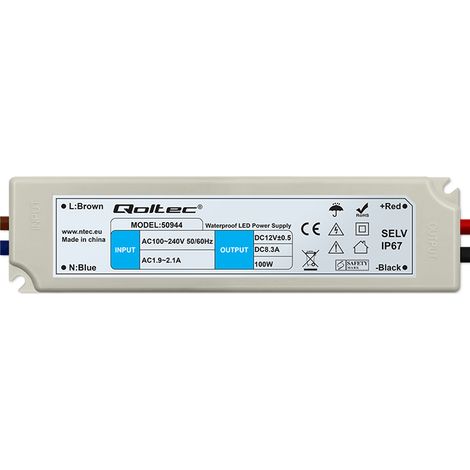 Alimentatore switching LED Qoltec IP67  100W  12V  8,3A  Impermeabile  Bianco (1/5)