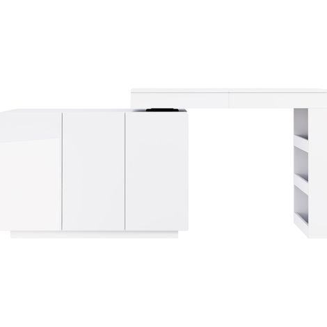 Tavolo da trucco angolare girevole con specchio LED, bianco lucido 100 x 40 x 80 cm (1/5)