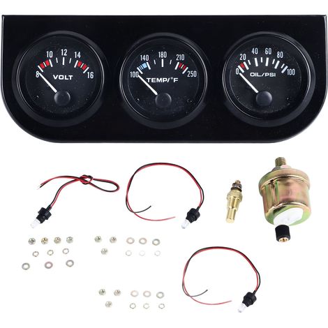 Ortviai Jauge Automobile Triple Mécanique 12 V – Voltmètre, Température Eau & Pression Huile – Diamètre 53 mm (1/5)