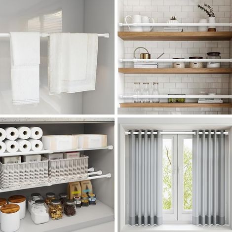 Gardinenstange, 70-100 cm, kein Bohren erforderlich, Stahl, weiß, für Tür, Fenster, Schrank