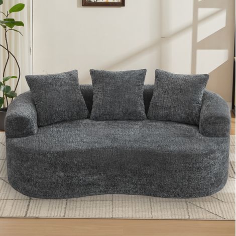 Canapé 2 places 180x98x79 cm en chenille gris, 3 coussins, petit espace – MEUBLIV (1/5)