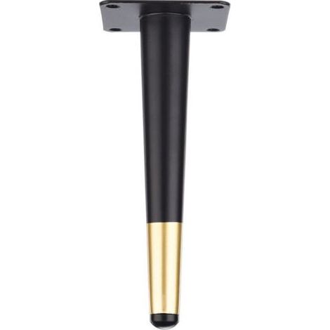 Pieds de meuble coniques droits 20 cm, en métal, couleur noire avec finition dorée, pour canapé, armoire de salle de bain, meuble TV et table, 1 pièce (1/5)