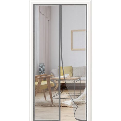 Magnetisches Moskitonetz für Türen und Fenster, 95 x 220 cm, Anti-Moskito-Vorhang, geeignet für alle Größen von Balkontüren, Wohnzimmertüren, Außentüren, Schiebetüren usw., Grau (1/5)