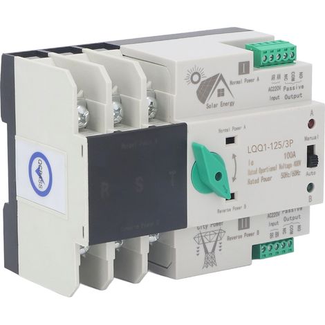 Commutateur transfert automatique double alimentation 3P 100A anti-feu PC 400V AC interrupteur secours (1/5)