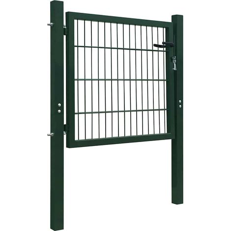 vidaXL Puerta de vallado de acero verde 100x100 cm (1/2)