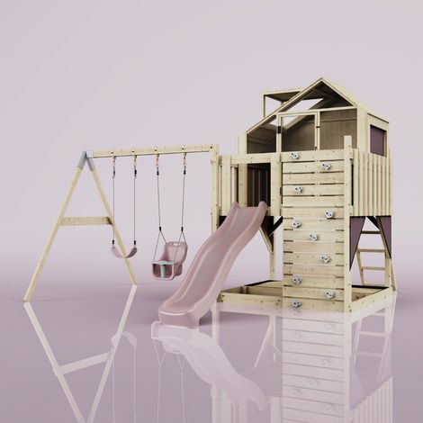 PolarPlay Kids Climbing Tower & Playhouse - Swing Saga Rose (1/5)