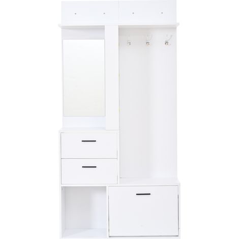 GagaVestiaire 90x30x180 cm blanc, miroir, 2 tiroirs (1/5)