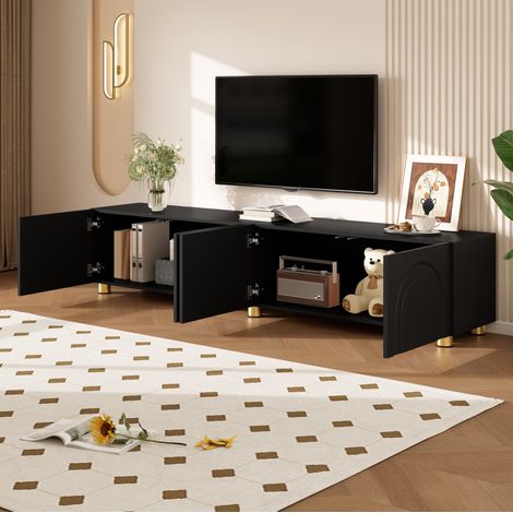 Mueble TV 175x38x45 cm negro de tablero de partículas con LED y 2 armarios (1/5)