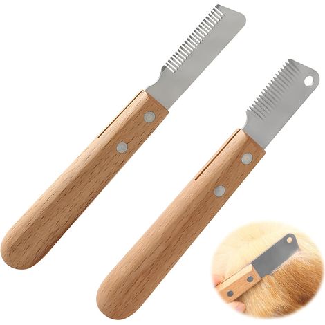 2pcs Couteau Trimmer Chien, Peigne Acier Inoxydable Bois Toilettage Animaux (1/5)