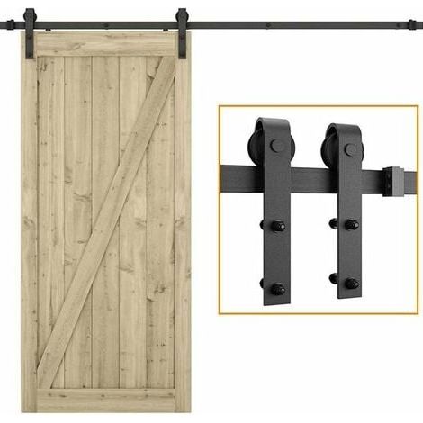 183cm Hardware Sliding Door Track Set - Kit Set for Roller and Track Hanging Door System - Black. (1/5)