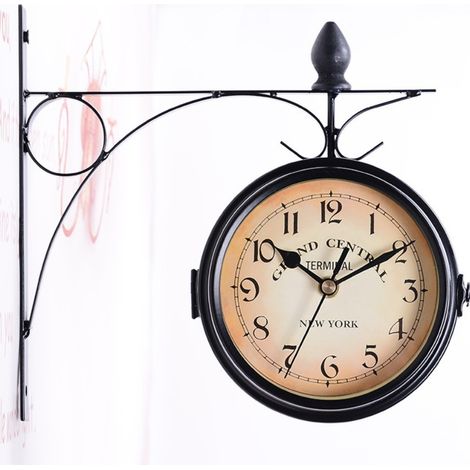 Reloj creativo negro de doble cara 23 x 9,5 x 22 cm, reloj de pared vintage retro gigante, dos zonas horarias diferentes (1/5)