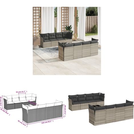 vidaXL Salon de jardin 9 pcs avec coussins gris clair résine tressée (1/3)