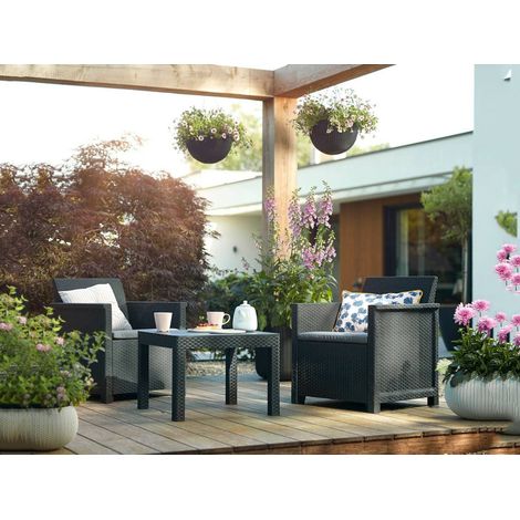 Dmora - Loungeset für draußen Caluso, Outdoor-Lounge mit Couchtisch, Terrassenset mit Kissen, Gartenkomposition mit Sofa und Sesseln, 65x63 h74 cm, Anthrazit (1/3)