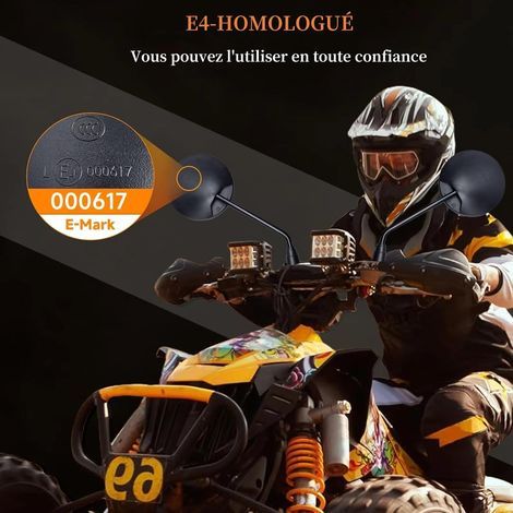 Rétroviseurs Latéraux de Moto Universels avec E4-Homologué, 1 Paire Rond Rétroviseurs Moto avec Boulon 8 MM, pour Moto ATV Scooter Quad Vélo (1/4)