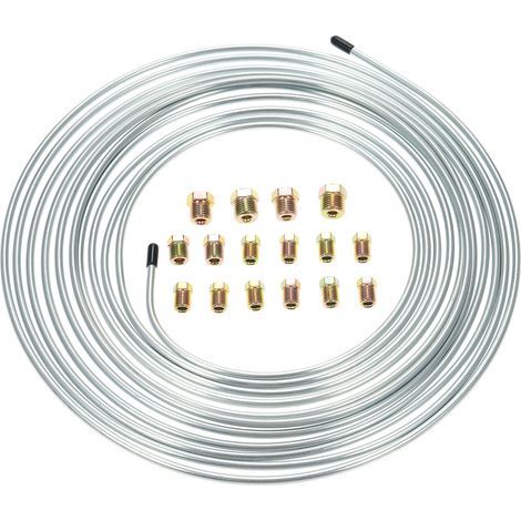 Ortviai Kit de Tuyau de Frein Hydraulique 7,62 m (25 pi) en Cuivre Argenté avec 16 Raccords 3/16" (1/4)