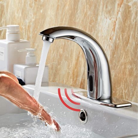 Robinet Sans Contact - Capteur Infrarouge - Pour Lavabo Cuisine et Salle de Bain - Alimenté par Piles AA - Laiton Chromé - Lot de 1
