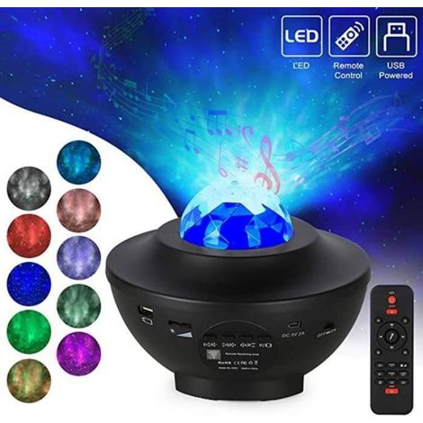Lampe Projecteur Étoiles - Vidéoprojecteur LED Rotatif avec Veilleuse et Lecteur Musique - Noir - 1 Pièce (1/5)