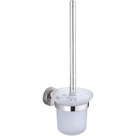 [JAMAIS UTILISÉ]Brosse WC et Support, Ensembles de Brosses de Toilette pour Salle de Bain avec Poignée en Acier Inoxydable et Bol en Verre Trempé,Auto-pâte Mural，Argent (1/4)