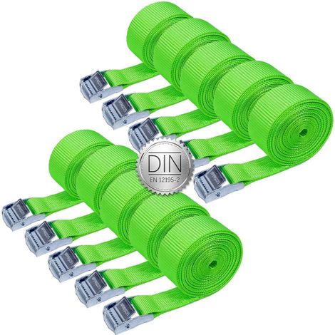 Spanngurte 10 Stück 25mm x 2.5m mit Klemmschloss, Grün, DIN EN 12195-2