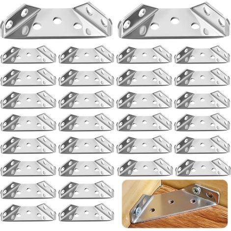 Connecteurs d'angle en Acier Inoxydable, 30 Pièces Connecteur D'angle de Meuble Triangulaire, Connecteurs d'angle Universels en Acier Inoxydable, Triangulaires Connecteur D'angle avec Vis pour Meubles (1/5)