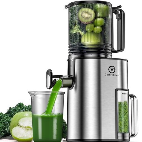 Entsafter mit extra großem 130-mm-Einfüllschacht und 1,8 Litern Fassungsvermögen – geeignet für ganze Obst- und Gemüsestücke – leicht zu reinigen und für einen gesunden Lebensstil konzipiert. (1/5)