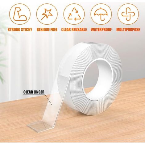 royaluxe - Double Face Extra Fort, Scotch Transparent Double Face, Nano-Ruban Lavable et Réutilisable, 3 Mètres (1/5)