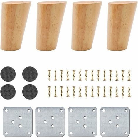 Lot de 4 Pieds de Meuble en Bois, 8 cm Pieds de Canapé de Rechange, Table Basse Jambes, pour lit, Placard, Banc, Meuble TV, Armoire, avec Accessoires(Conception inclinée)-LIAIKI (1/5)