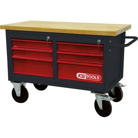 KS Tools Etabli d'atelier,6 tiroirs,roues 840x1200x600mm