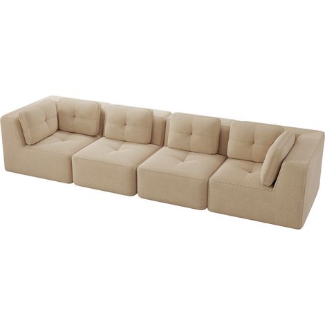 Sofá esquinero modular de 4 plazas en pana, con reposabrazos anchos y patas antideslizantes, beige (1/5)