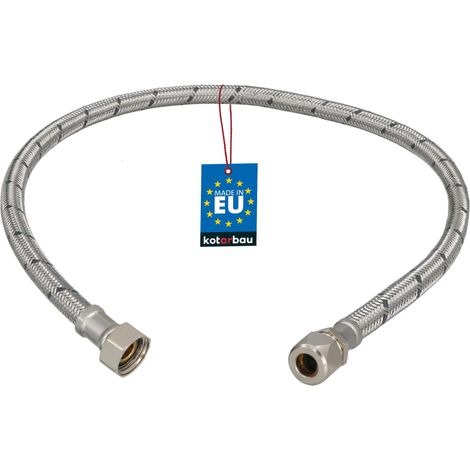 KOTARBAU® Flexible Robinet 3/8" x 3/8" - Tuyau Robinet Cuisine 70 cm - Écrou Tournant x Raccord à Sertir - Rallonge Robinet Cuisine Flexible - Tuyau Flexible Plomberie - Acier Inoxydable - Argent (1/4)