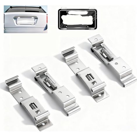 4x Kennzeichenhalter Edelstahl mit Feder, rahmenlos, universell für Auto & Motorrad (1/5)
