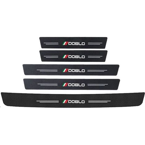 (5 pièces) Protections de seuil de porte avant et arrière pour Fiat Doblo,logo en fibre de carbone,pédale d'accueil,coffre,pare-chocs,autocollants (1/3)