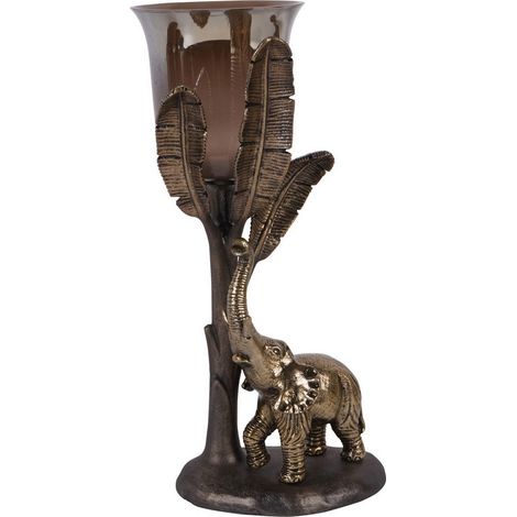 Kariba Elephant Hurricane Large - Glass/Aluminium - L17 x W17 x H37 cm - Antique Brass
