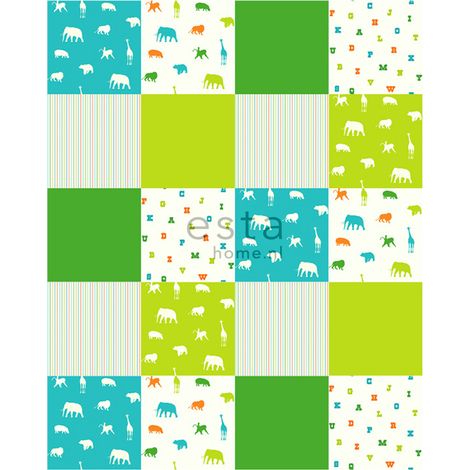 papier peint XL animaux vert citron et turquoise  - ESTAhome (1/3)