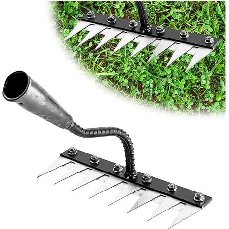RâTeau De Jardin en Acier Au Carbone Robust - Outil De DéSherbage Et DéChaumage pour Jardinage - RâTeau en MéTal Durable pour Terre Et Pelouse (8 Dents) (1/5)