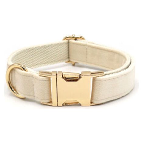 Pair Collier pour chien en velours côtelé naturel ultra-doux, blanc crème, pour chiens de taille moyenne à peau sensible. (1/3)