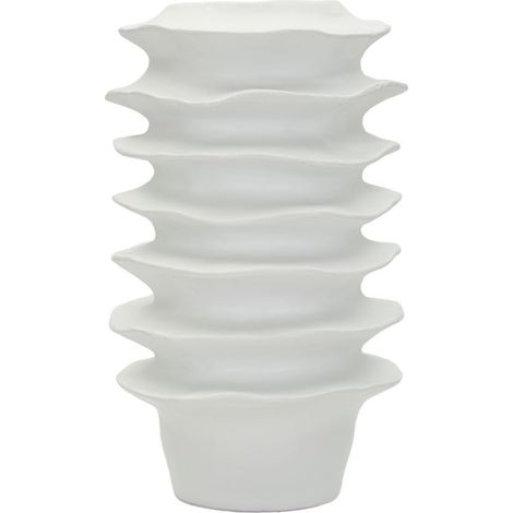 Vaso decorativo moderno con motivo a fasce in poliresina bianco opaco (1/5)