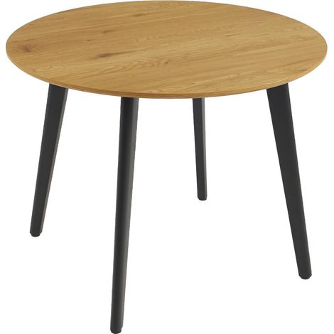 Round dining table oak wood effect black metal legs 4-seater, Azylis, 100x100x76 cm
