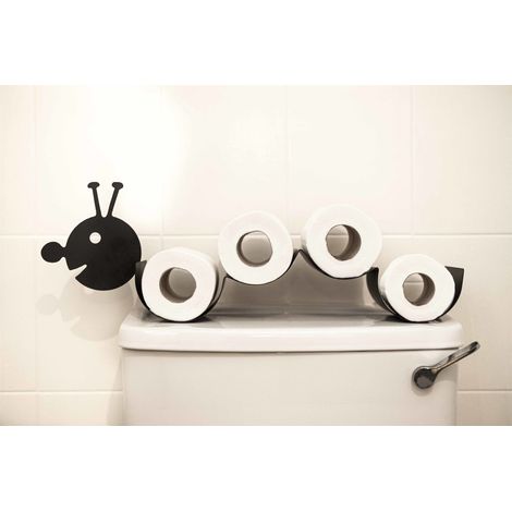 Black Metal Caterpillar Wall Mounted or Free Standing Toilet Roll Holder, Bathroom Loo Roll Storage, Hold up 4 Rolls (1/5)