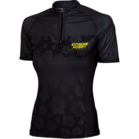Maglietta da corsa da donna con zip e stampa floreale, taglia XS, rosa