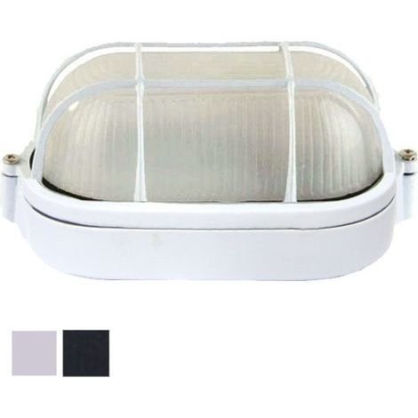 Plafoniera Ovale Con Gabbia In Alluminio Per Esterno 60w IP54 Bianco mm.210x107x95h - SYNTESY (1/3)