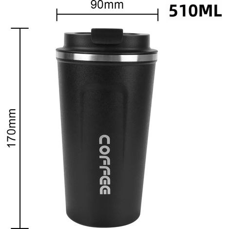 (510 ml, noir) Gobelet isotherme à double paroi étanche en acier inoxydable (1/5)